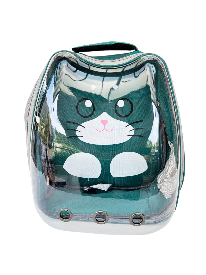 maleta mascota verde y gris